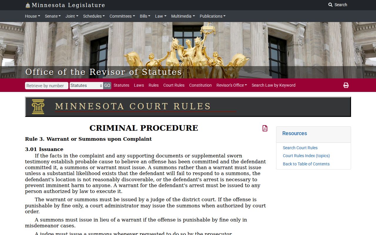 Minnesota criminal procedure rule on arrest warrant issuance, execution, and return for Lac Qui Parle County